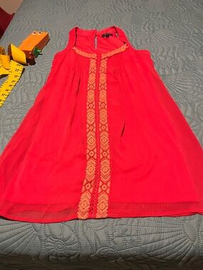 Love Reign Coral-Pink Sleeveless Embroidered  Dress